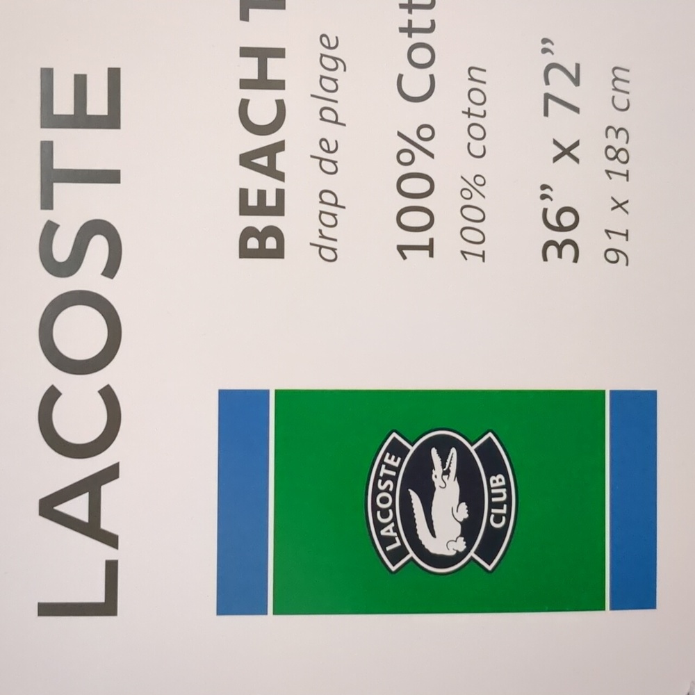 Lacoste 100% Cotton Beach Towel, 36" W x 72" L
